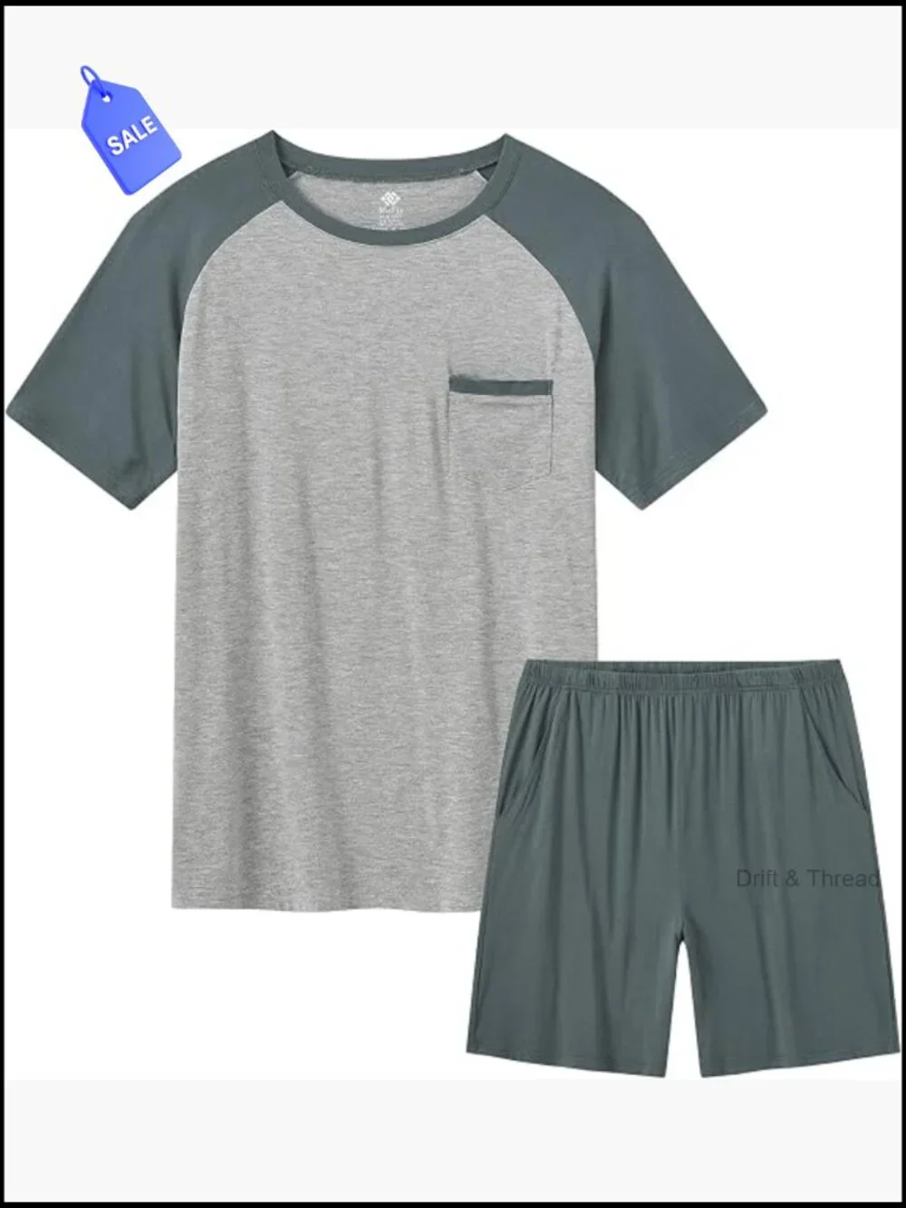 Mens Pajama Set 2 Piece Short Sleeve V-Neck Lightweight Quick Dry Loungewear New